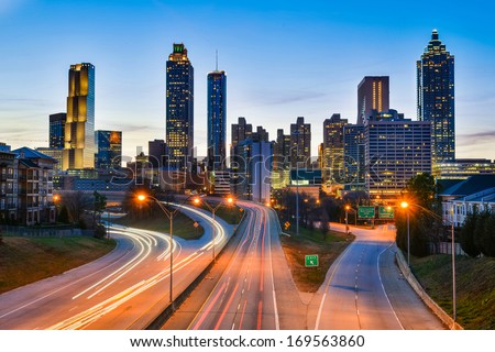 Atlanta downtown skyline at dusk
