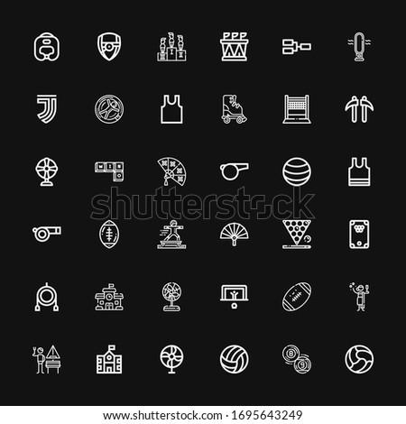 Editable 36 football icons for web and mobile. Set of football included icons line Ball, Billiard, Volleyball, Fan, School, German, Toga, Football, Penalty on black background