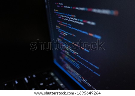 Programming code abstract screen of software developer. Technology background of software developer and Computer script. 