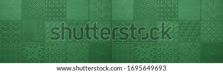 Green dark abstract vintage retro geometric square mosaic motif tiles texture background banner panorama	
