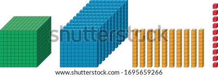 Base ten blocks: ones or units, tens, hundreds, and thousands vector illustration. Royalty-Free Stock Photo #1695659266