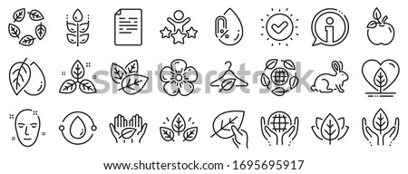 No alcohol free, synthetic fragrance. Organic cosmetics line icons. Slow fashion, sustainable textiles icons. Fair trade, eco organic cosmetics. Gluten free, animal testing. Vector Royalty-Free Stock Photo #1695695917