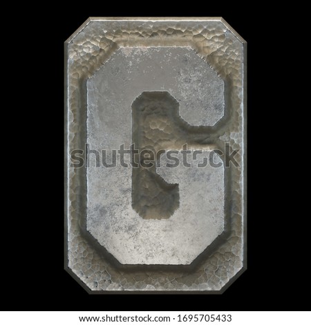 Industrial metal alphabet letter G on black background. 3d rendering
