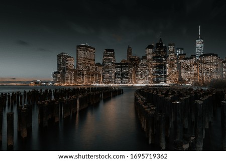 New York, View of Manhattan, long exposure, reflection, night photography