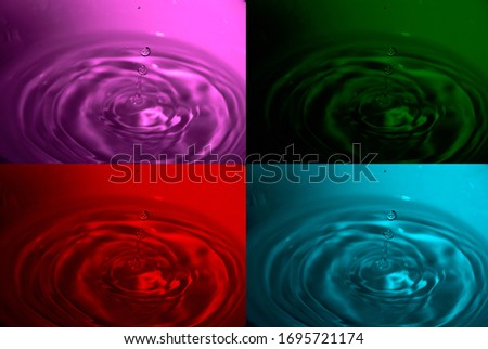 Illustration with four photos of water drops, red, cyan, green and magenta