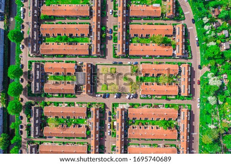 Aerial drone photo of a residential area in Amsterdam, Netheralnds