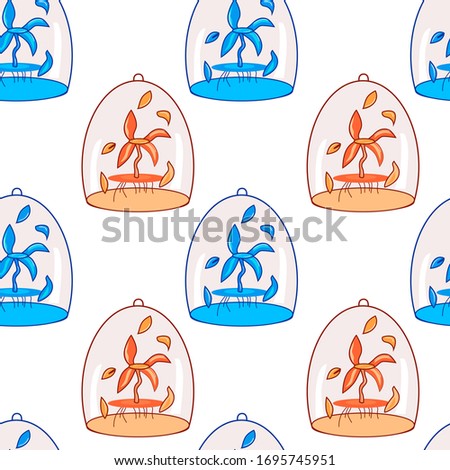 Set, vector drawing of a space plant in a flask on a white isolated background. Flat, cartoon, color, bright, children’s, background