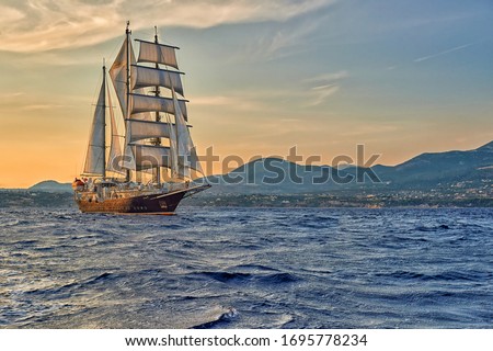 Sailing ship on a sea cruise. Yachting. Travel Royalty-Free Stock Photo #1695778234