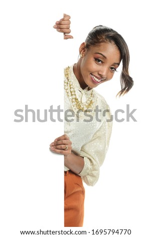 Young black woman holding a blank sign isolated on a white backround