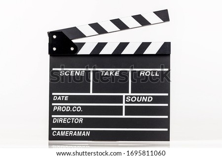 Movie clappers open and close isolated on white background. Shown slate board.Realistic movie clapperboard. Clapper board isolated with clipping path included. image for object and illustration
