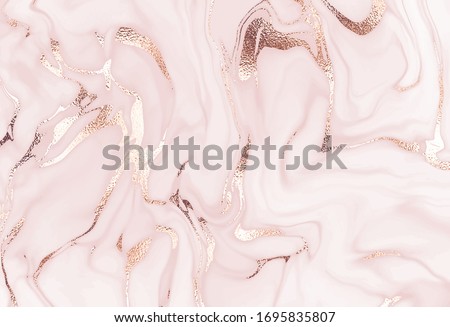 Liquid marble canvas abstract painting background with rose gold waves.