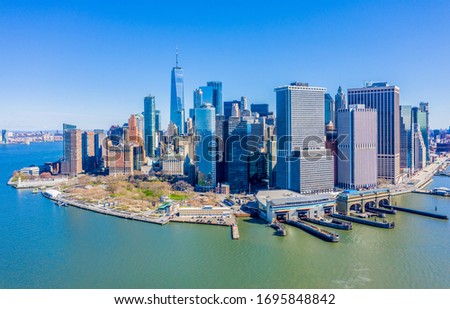New York City Lower Manhattan skyline aerial view panorama