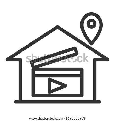 Vector is home outline icon with slate cut vdo and pin location on white background.