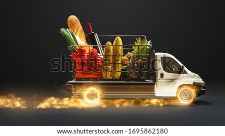 Fast delivery service car driving with order business background concept.