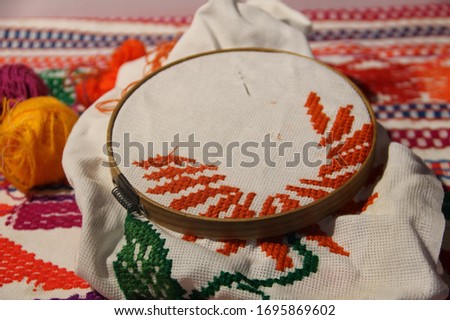 Colorful mexican embroidery traditional flowers