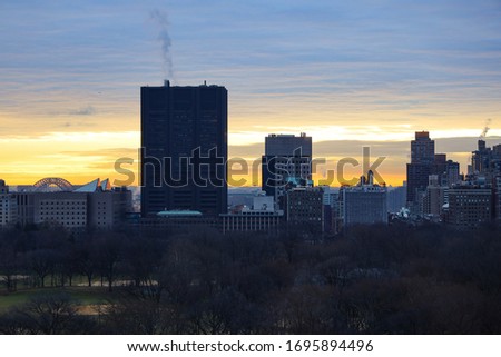 Sunrise view on Upper East Side, New York. Urban landscape