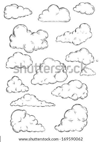 vector set of sketch clouds