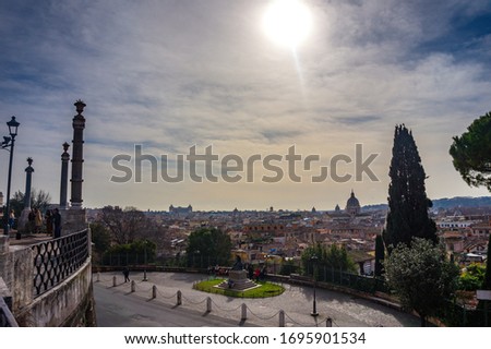 Aerial cityscape of Rome from Pinco Terrace in Pincian Hill, Villa Borghese