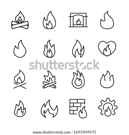 Modern thin line icons set of fire. Premium quality symbols. Simple pictograms for web sites and mobile app. Vector line icons isolated on a white background.