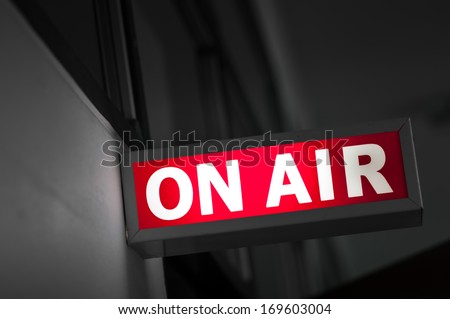 ON AIR board message is lit on in studio Royalty-Free Stock Photo #169603004