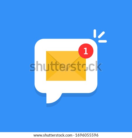 cartoon white bubble with email notice. flat simple style trend modern edm e-mail logotype graphic design isolated on blue background. concept of you've got mail and full inbox or mailbox buble symbol Royalty-Free Stock Photo #1696055596