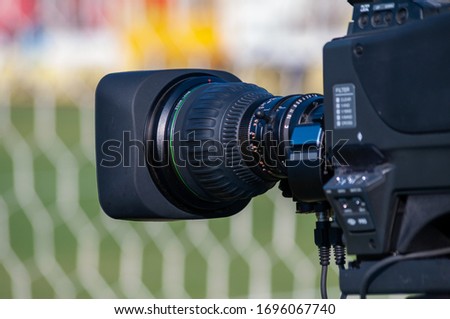 Tv Camera At The Stadium Broadcasting
