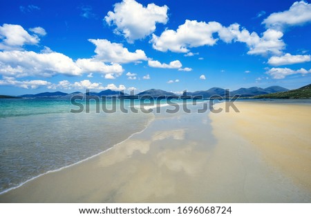 Sandy Luskentyre (Losgaintir) beach on the Isle of Harris in the Outer Hebrides, Scotland, UK Royalty-Free Stock Photo #1696068724