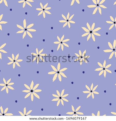 Simple floral pattern. Vector texture with hand drawn flowers. Abstract background with ink elements.