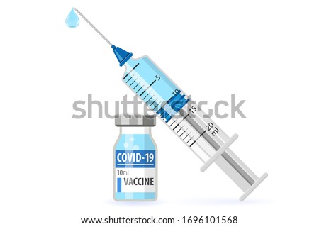 Covid-19 Coronavirus concept. vaccine vial and syringe. quarantine from Wuhan novel coronavirus. pandemic covid-19 outbreak. isolated icon. flat vector illustration Royalty-Free Stock Photo #1696101568