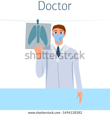 doctor looks at a picture of the lungs, vector illustration isolated on a white background cartoon style