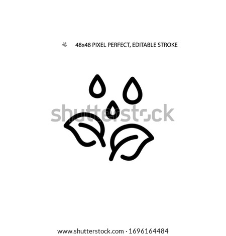 Watering plants, leaf and water drop  simple line icon vector illustration. Editable stroke. 48x48 Pixel Perfect.