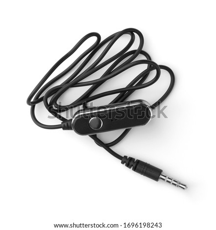 Top view of mini 3.5mm lapel clip-on microphone isolated on white