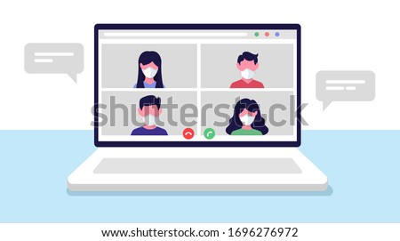 Zoom Online Conference Meeting. Remote workers, work from home. Team call. Vector Royalty-Free Stock Photo #1696276972