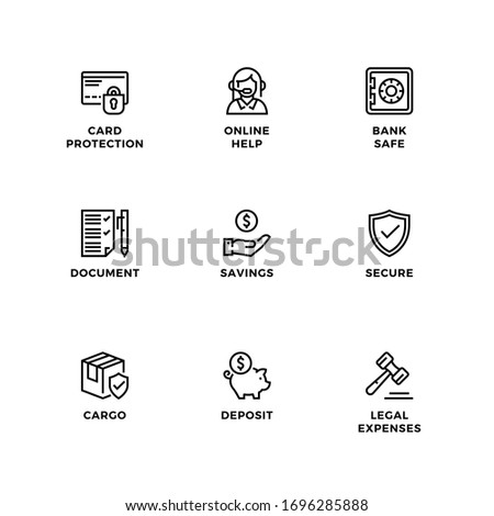 Vector set of design elements, logo design template, icons and badges for insurance. Line icon set, editable stroke. 