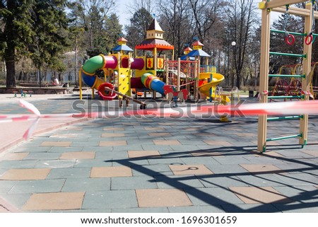 Closed outdoor playground. Coronavirus social distance quarantine