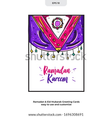 Greeting card decorated for Ramadan 
and Eid Mubarak celebrations. Editable template to any media such poster , banner , flyer. Ready to use Vector Illustration EPS 10