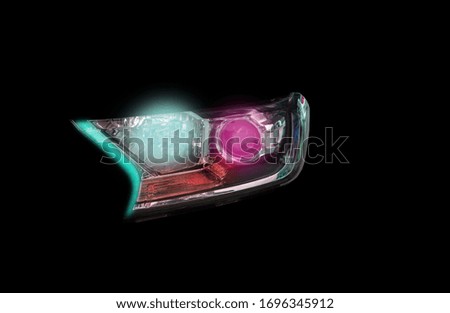 Car headlight, led system, technology, material, break apart from white background clipart