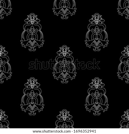 Vector tile seamless pattern. White ornament on black background