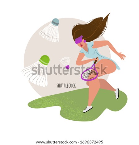 Girl plays badminton.  Sports Hobby, Healthy lifestyle concept. Vector illustration.