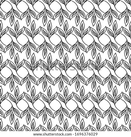 seamless linear pattern with leaves in black and white texture background. simple and beautiful vector illustration.