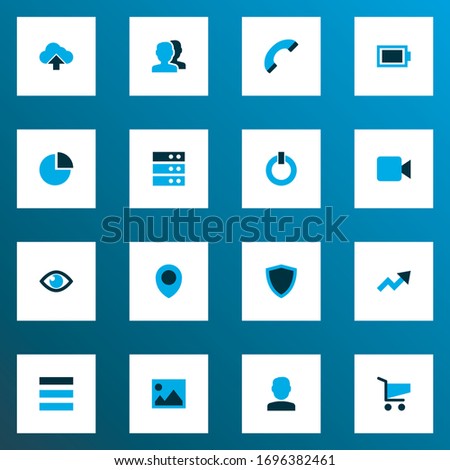 Interface icons colored set with diagram, video, power on and other charge elements. Isolated vector illustration interface icons.