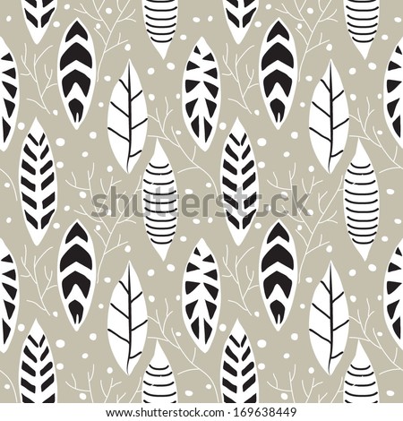 Vector illustration in a simple scandinavian style with stylized leaves and branches