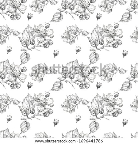 
Flowers branch flowering tree pattern seamless business card print graphics hand drawn summer spring flora plants botany congratulations holidays isolated on white background