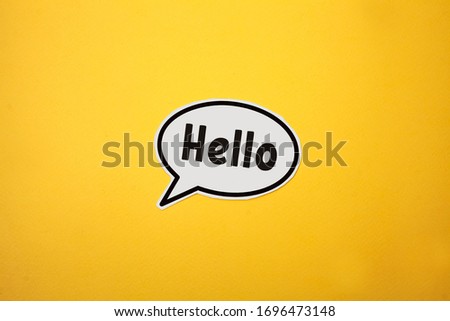 white cloud with the words Hello on a yellow background