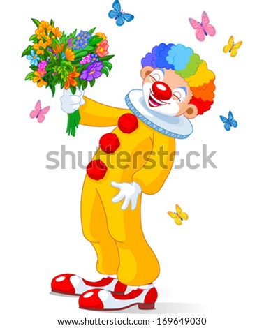 Cute Clown with bouquet of flowers