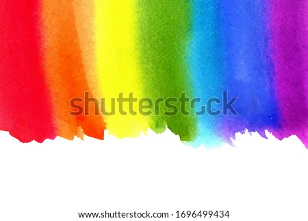 Watercolor rainbow. Abstract painting background. Hand drawn artwork, paper texture. Vector. Colorful. Red, orange, yellow, green, blue, indigo, violet, purple colors. Border frame. Liquid