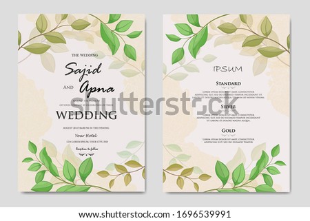 elegant minimalisir floral wedding invitation set with leaf