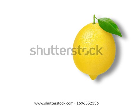 Closeup​ lemon​ template​ on white​ wall​ background. Yellow​ lemon​ isolated​ colors​ on white​ background. Yummy face​ of​ fresh​ lemon​