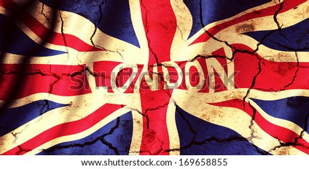 London city sign on United Kingdom flag 