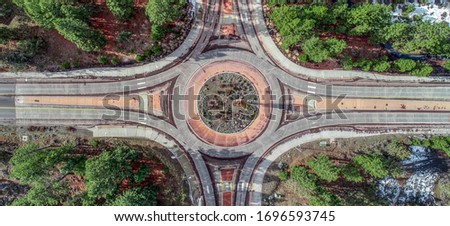 Aerial View of Roundabout in Bend, Oregon Royalty-Free Stock Photo #1696593745